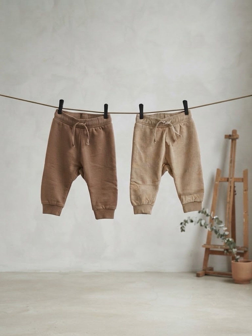 H&M Basics Organic Cotton Tan + Brown Joggers Bundle